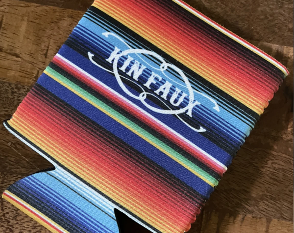 Colorful custom printed koozies made for an Austin brand